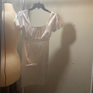 Ysgsxx Women's White Square Neck Ruched Bodycon Short Sleeve Midi Dress S NIP